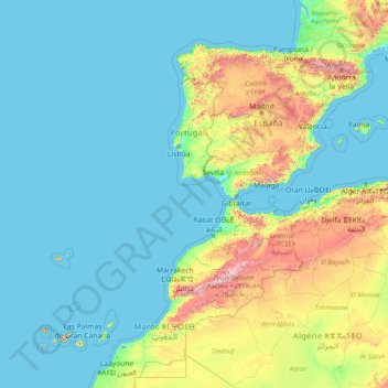 Portugal topographic map, elevation, terrain