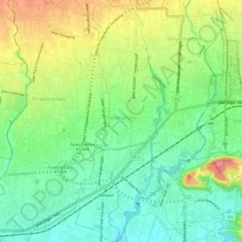 Tirtomartani topographic map, elevation, terrain