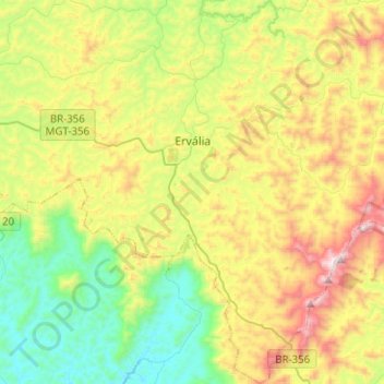 Ervália topographic map, elevation, terrain