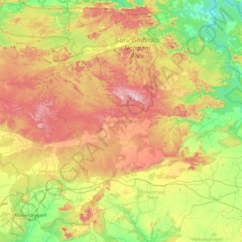 Koriya topographic map, elevation, terrain