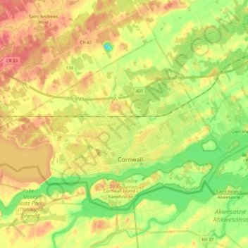 Cornwall topographic map, elevation, terrain