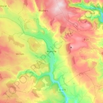 Allanche topographic map, elevation, terrain