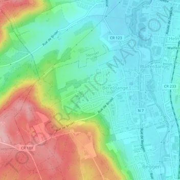 Bereldange topographic map, elevation, terrain