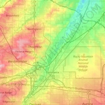 Commerce City topographic map, elevation, terrain