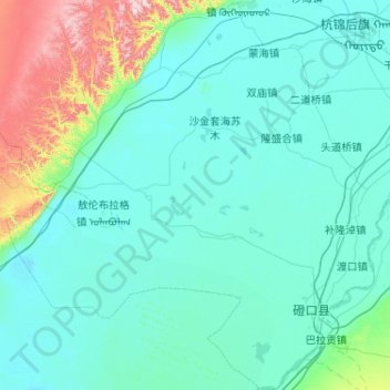 Dengkou County topographic map, elevation, terrain