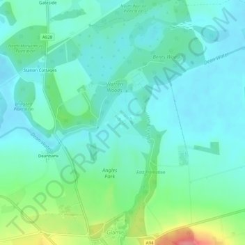 Glamis Castle topographic map, elevation, terrain