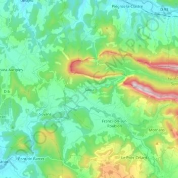 Saou topographic map, elevation, terrain