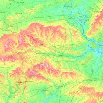 River Kennet topographic map, elevation, terrain