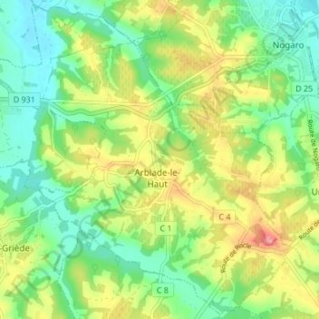 Arblade-le-Haut topographic map, elevation, terrain