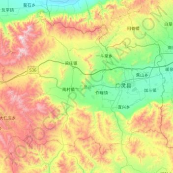 Guangling County topographic map, elevation, terrain