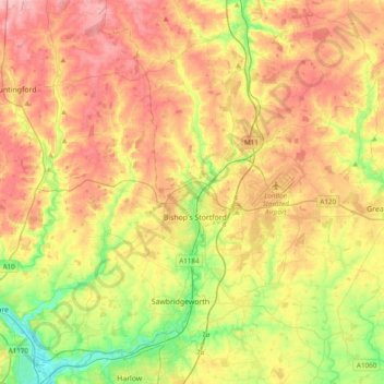 River Stort topographic map, elevation, terrain