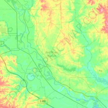 Red River Parish topographic map, elevation, terrain