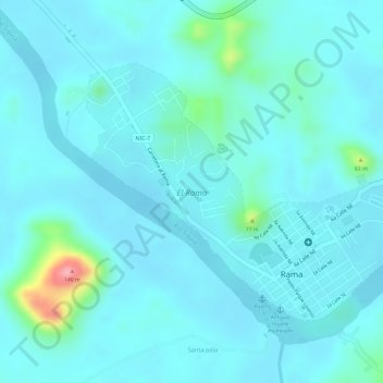 El Rama topographic map, elevation, terrain