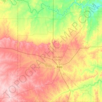 McCulloch County topographic map, elevation, terrain