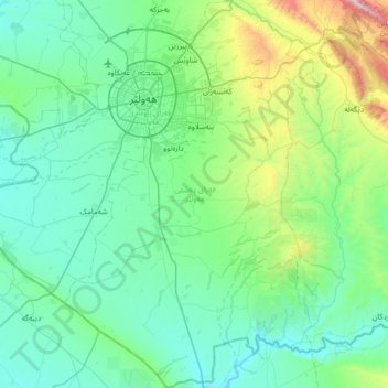 Erbil Plains District topographic map, elevation, terrain