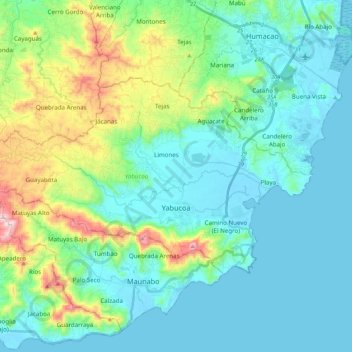 Yabucoa topographic map, elevation, terrain