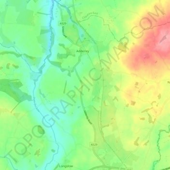 Adderley topographic map, elevation, terrain