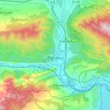 Mtskheta topographic map, elevation, terrain