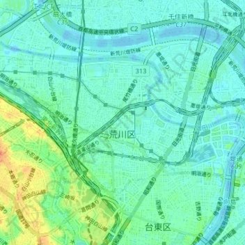 Arakawa topographic map, elevation, terrain