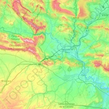 Ebro topographic map, elevation, terrain