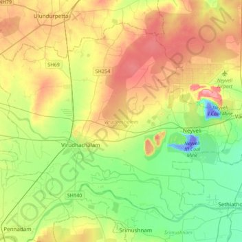 Virudhachalam topographic map, elevation, terrain