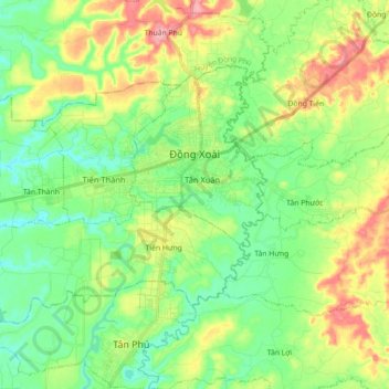 Đồng Xoài topographic map, elevation, terrain