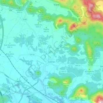 Lovinac topographic map, elevation, terrain