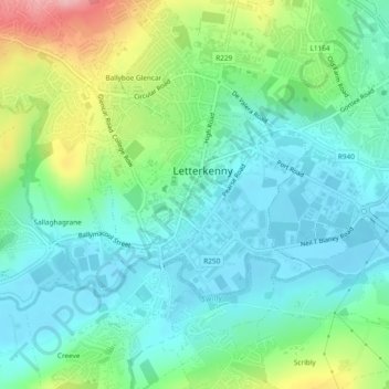 Letterkenny topographic map, elevation, terrain