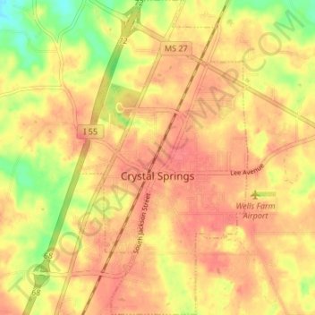 Crystal Springs topographic map, elevation, terrain