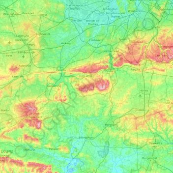 Surrey Hills National Landscape topographic map, elevation, terrain