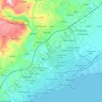 Yenişehir topographic map, elevation, terrain