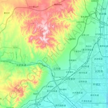 Yungang topographic map, elevation, terrain