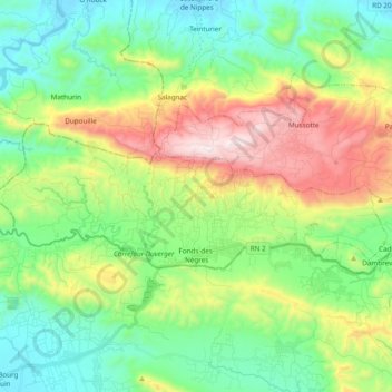 Commune Fonds-des-Nègres topographic map, elevation, terrain