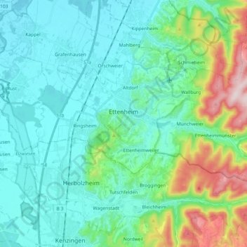 Ettenheim topographic map, elevation, terrain