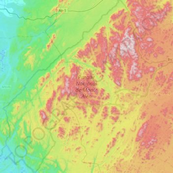 Monte Alén National Park topographic map, elevation, terrain