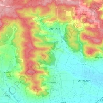 Lutzingen topographic map, elevation, terrain