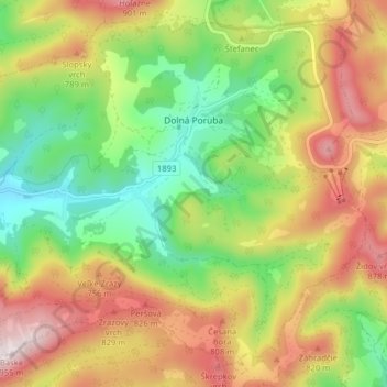 Dolná Poruba topographic map, elevation, terrain