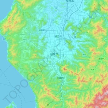 Echizen topographic map, elevation, terrain