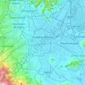 Mexico City topographic map, elevation, terrain