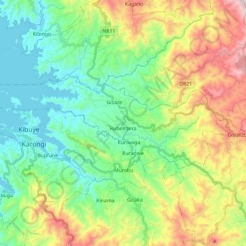 Rubengera topographic map, elevation, terrain