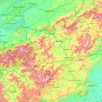 Pisgah National Forest topographic map, elevation, terrain