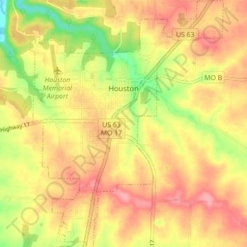 Houston topographic map, elevation, terrain