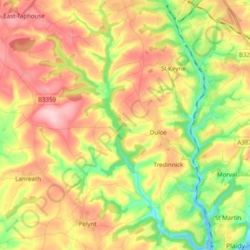 West Looe River topographic map, elevation, terrain
