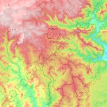 Cottan-Bimbang National Park topographic map, elevation, terrain