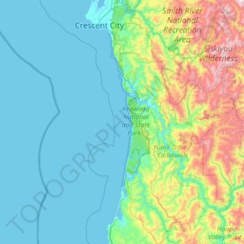 Redwood National and State Parks topographic map, elevation, terrain