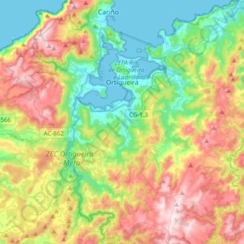 Ortigueira topographic map, elevation, terrain