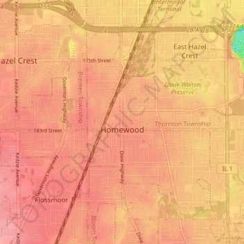 Homewood topographic map, elevation, terrain