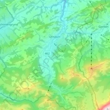 Urnäsch topographic map, elevation, terrain