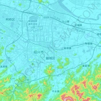 Yuecheng District topographic map, elevation, terrain