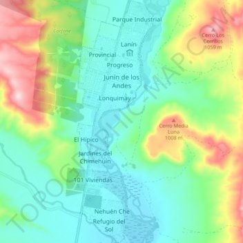 Junín de los Andes topographic map, elevation, terrain